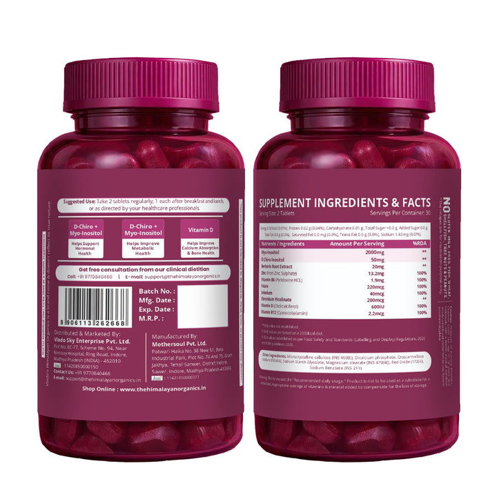 Vlado’s Himalayan Organics PCOS Supplement For Women 40:1 Ratio 2000mg to 50mg D-Chiro-Inositol | Balance Hormonal Levels - 60 Veg Tablets