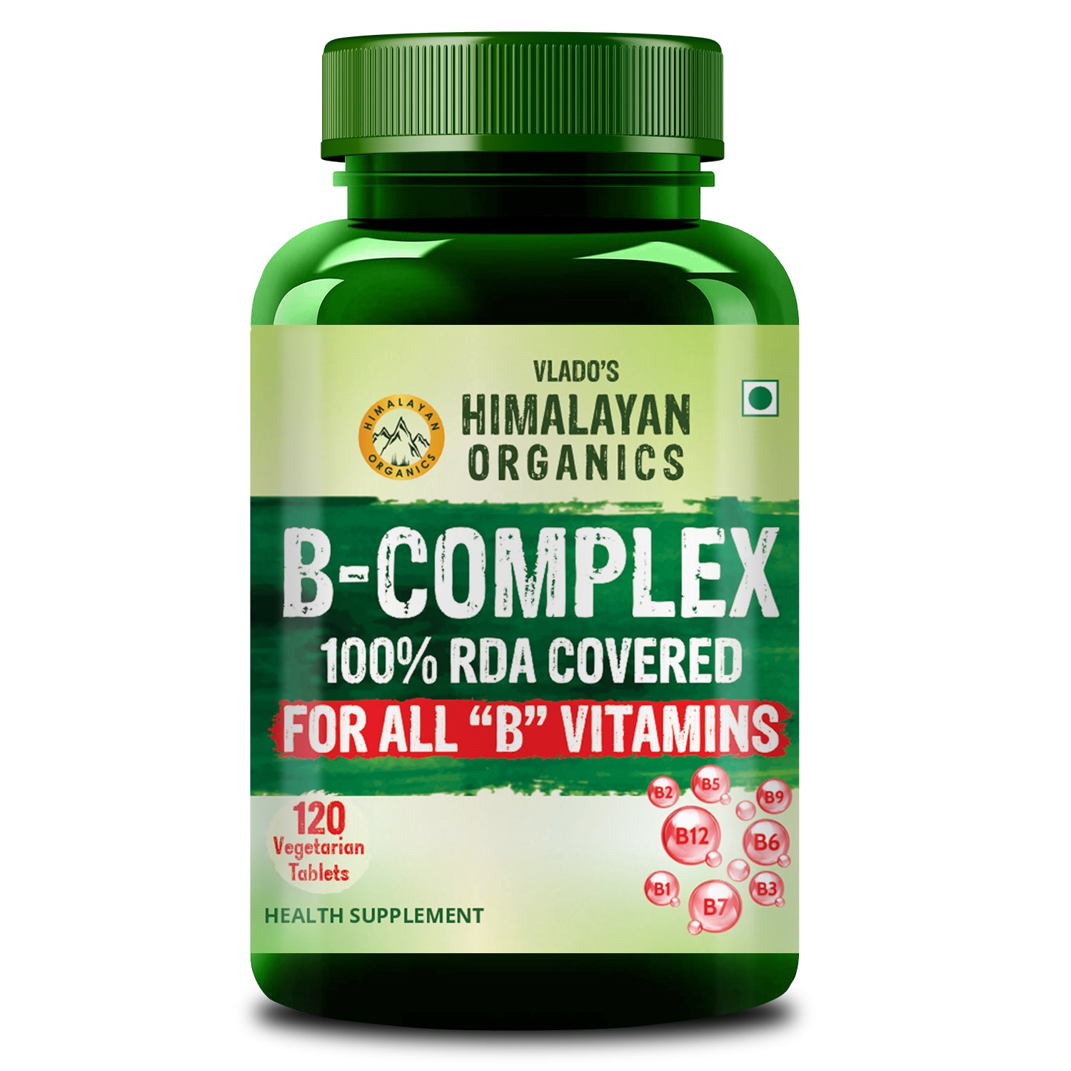Vlado's Himalayan Organics Vitamin B Complex with 100% RDA B1, B2, B3, B5, B6, B7, B9 & B12 Supplement to Support Cognitive Health - 120 Veg Tablets