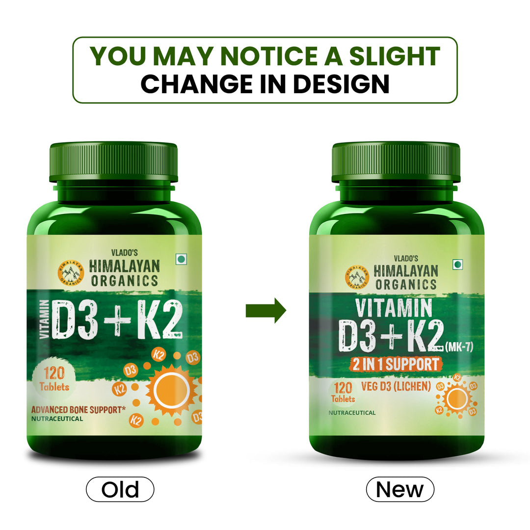 Vlado's Himalayan Organics Vitamin D3 600 IU + K2 as MK7 Supplement | Supports Stronger Immunity & Bone & Heart Health | Healthy Heart For Men And Women - 120 Veg Tablets