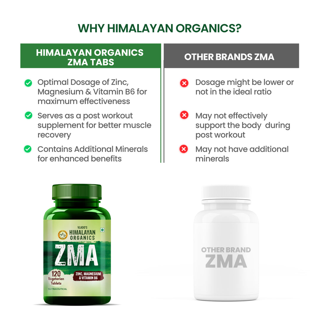 Vlado’s Himalayan Organics ZMA (Zinc Magnesium Aspartate & Vitamin B6) For Men And Women | Nighttime Sports Recovery Supplements | Boost Muscle And Bone Strength | Improve Sleep Quality - 120 Vegetarian Tablets