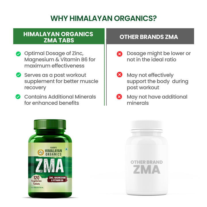 Vlado’s Himalayan Organics ZMA (Zinc Magnesium Aspartate & Vitamin B6) For Men And Women | Nighttime Sports Recovery Supplements | Boost Muscle And Bone Strength | Improve Sleep Quality - 120 Vegetarian Tablets