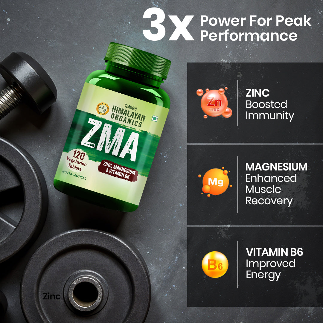 Vlado’s Himalayan Organics ZMA (Zinc Magnesium Aspartate & Vitamin B6) For Men And Women | Nighttime Sports Recovery Supplements | Boost Muscle And Bone Strength | Improve Sleep Quality - 120 Vegetarian Tablets