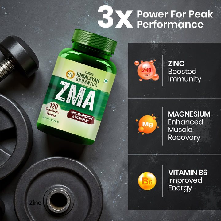 Vlado’s Himalayan Organics ZMA (Zinc Magnesium Aspartate & Vitamin B6) For Men And Women | Nighttime Sports Recovery Supplements | Boost Muscle And Bone Strength | Improve Sleep Quality - 120 Vegetarian Tablets