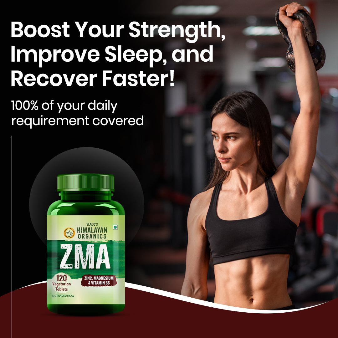 Vlado’s Himalayan Organics ZMA (Zinc Magnesium Aspartate & Vitamin B6) For Men And Women | Nighttime Sports Recovery Supplements | Boost Muscle And Bone Strength | Improve Sleep Quality - 120 Vegetarian Tablets