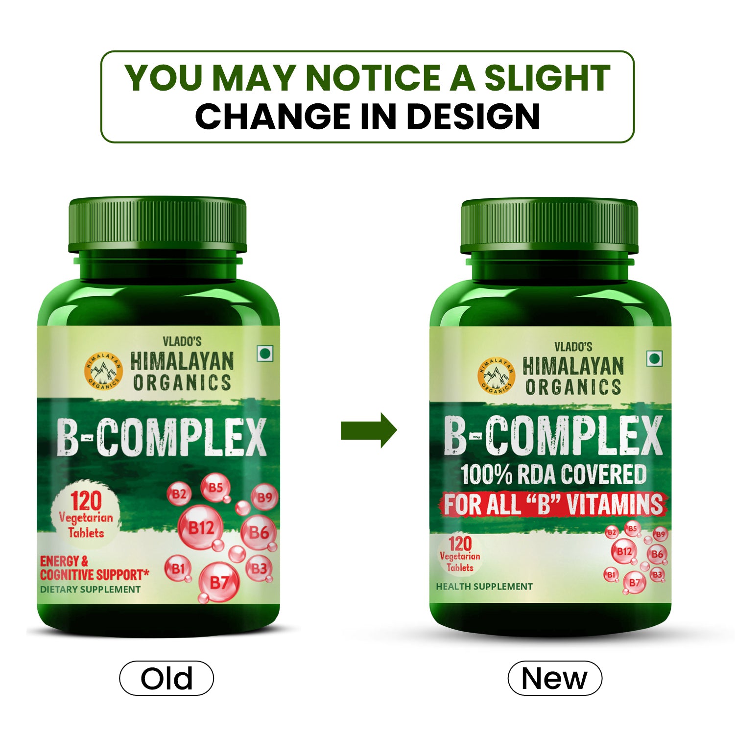 Vlado's Himalayan Organics Vitamin B Complex with 100% RDA B1, B2, B3, B5, B6, B7, B9 & B12 Supplement to Support Cognitive Health - 120 Veg Tablets
