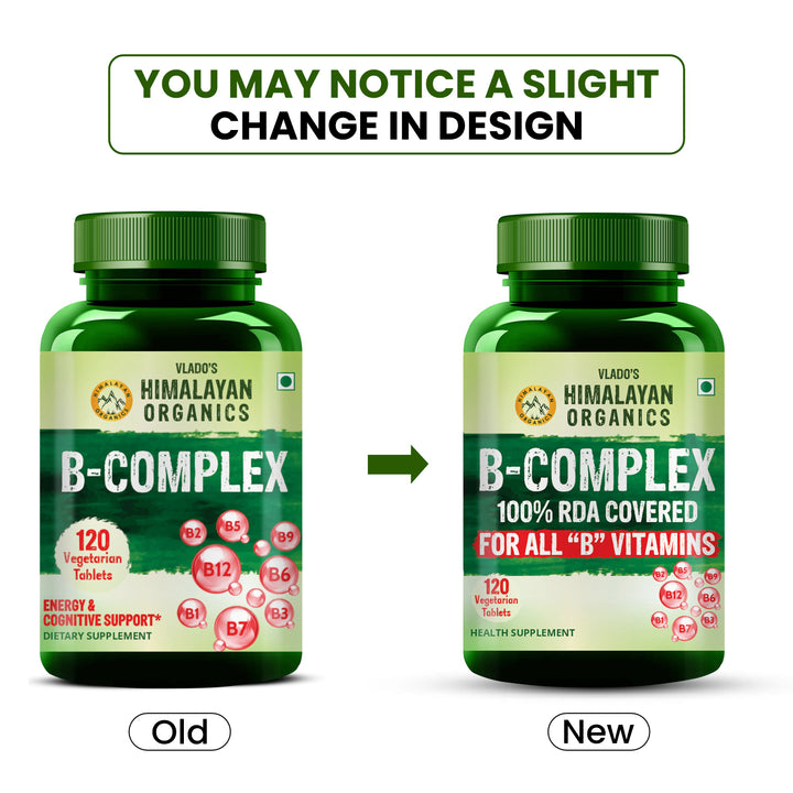 Vlado's Himalayan Organics Vitamin B Complex with 100% RDA B1, B2, B3, B5, B6, B7, B9 & B12 Supplement to Support Cognitive Health - 120 Veg Tablets