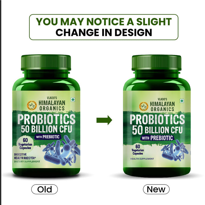Vlado's Himalayan Organics Probiotics Supplement 50 billion CFU with Prebiotics 150mg for Digestion, Gut Health & Immunity - 60 Veg Capsules