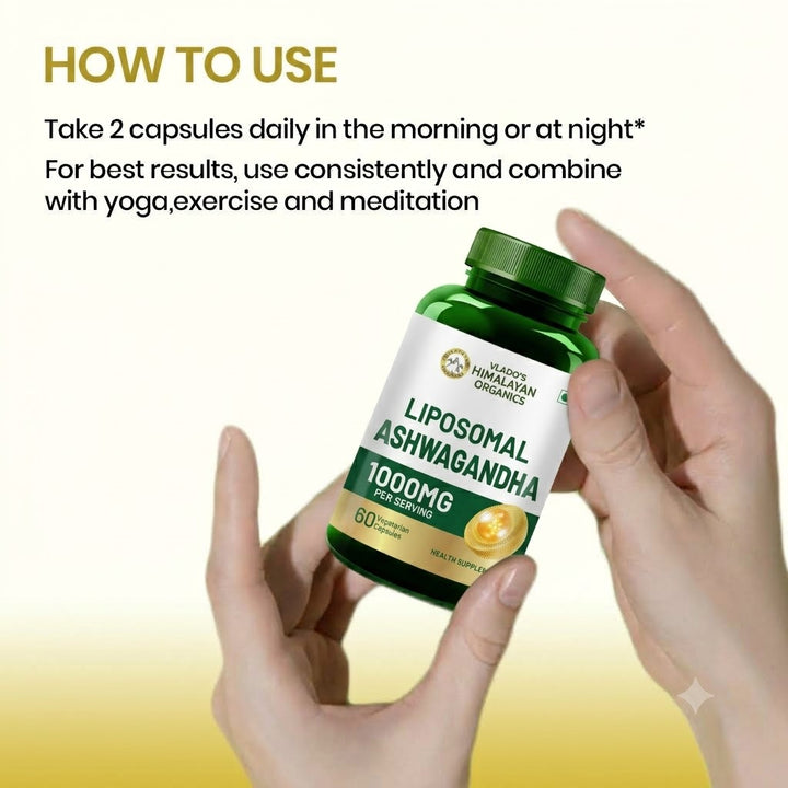 Vlado's Himalayan Organics Liposomal Ashwagandha 1000mg/Serve || Energy & Endurance || 60 Veg Capsules