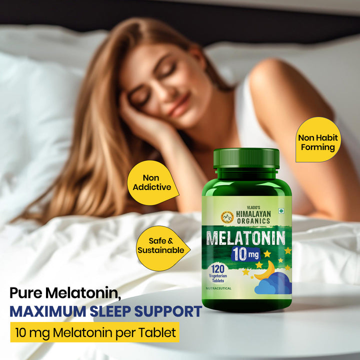 Vlado's Himalayan Organics Melatonin 10 MG Healthy Sleep Cycle | Helps Stress & Anxiety Relief | Improve Concentration | Non-Habit Forming (120 Tablets)