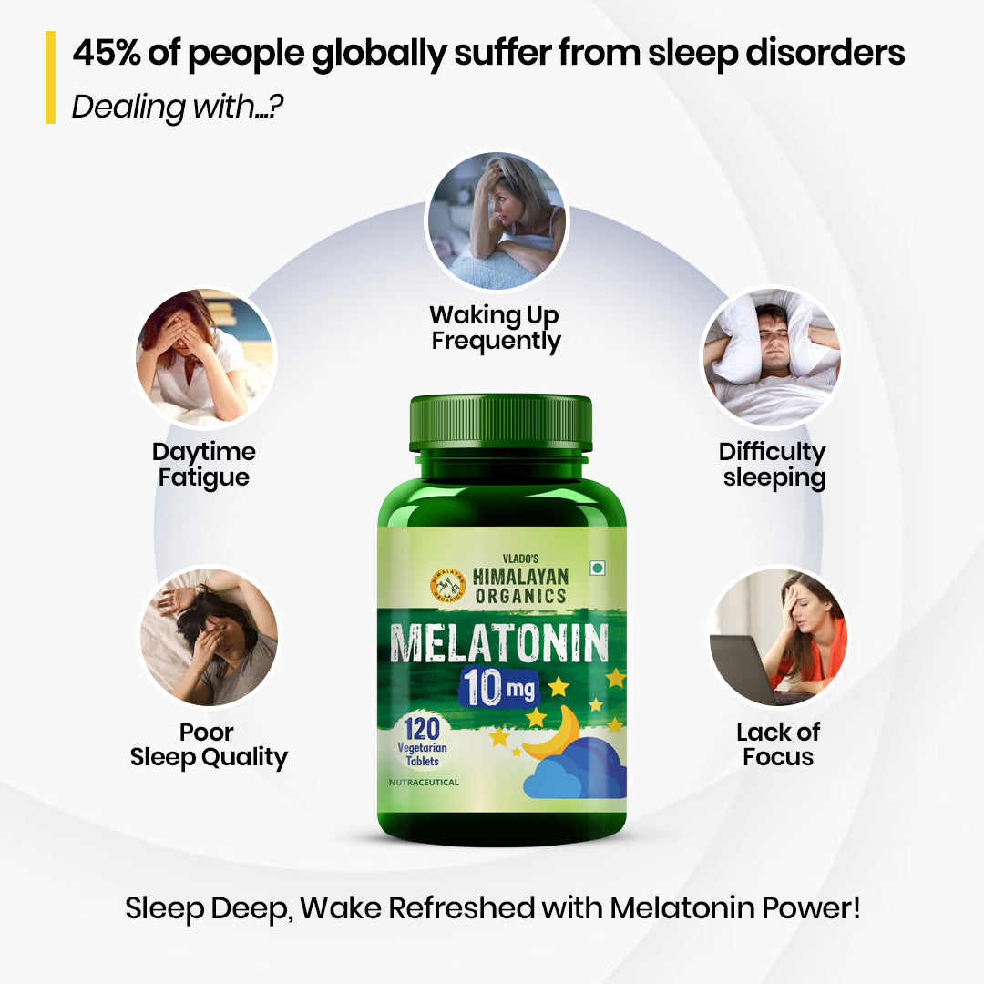 Vlado's Himalayan Organics Melatonin 10 MG Healthy Sleep Cycle | Helps Stress & Anxiety Relief | Improve Concentration | Non-Habit Forming (120 Tablets)
