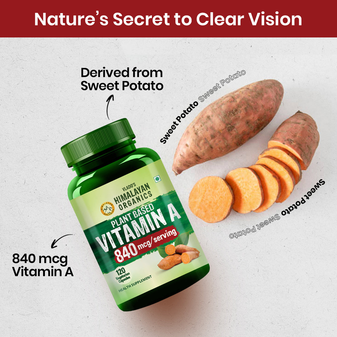 Vlado's Himalayan Organics Vitamin A Supplement Supports Healthy Eye Sight | Natural Anti-Oxidant (120 Capsules)