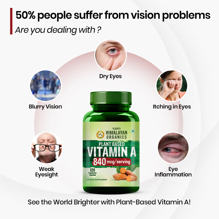 Vlado's Himalayan Organics Vitamin A Supplement Supports Healthy Eye Sight | Natural Anti-Oxidant (120 Capsules)