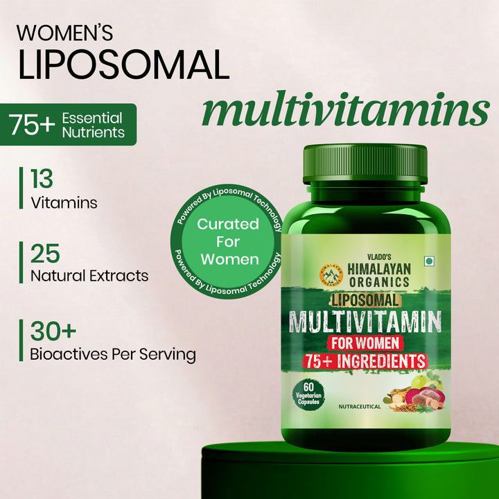 Vlado’s Himalayan Organics Liposomal Multivitamin for Women with 75+ Ingredients | Daily Women’s Health Supplement with 9+ Powerful Blends | Energy, Immunity, Hair Skin & Nails Support | 60 Vegetarian Capsules