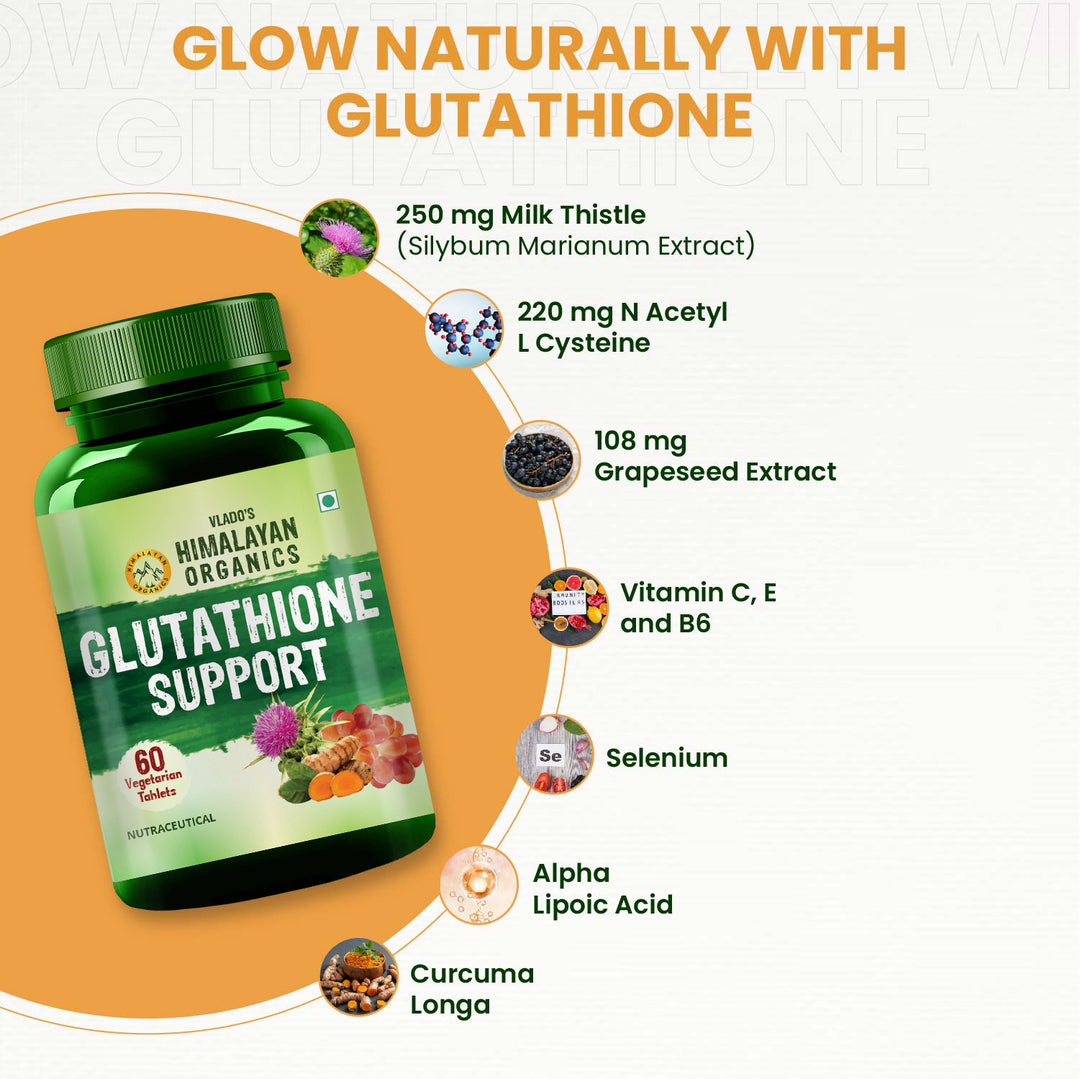 Vlado's Himalayan Organics Glutathione Builder for Anti-Ageing & Skin Brightening with ( Vitamin C, E, B6 & Curcumin ) - 60 Veg Tablets