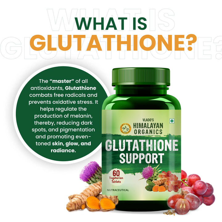 Vlado's Himalayan Organics Glutathione Builder for Anti-Ageing & Skin Brightening with ( Vitamin C, E, B6 & Curcumin ) - 60 Veg Tablets