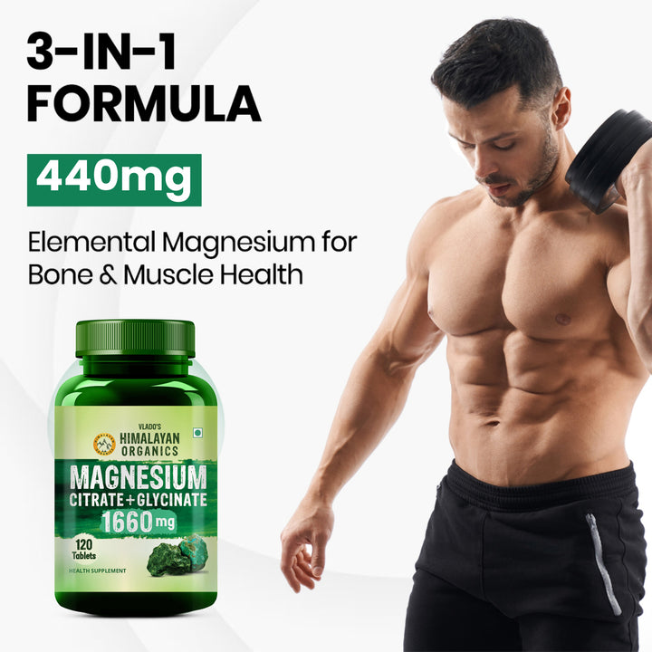 Vlado's Himalayan Organics Magnesium Complex Supplement | 1660mg | with Magnesium Glycinate, Magnesium Citrate, Magnesium Oxide - 120 Veg Tablets