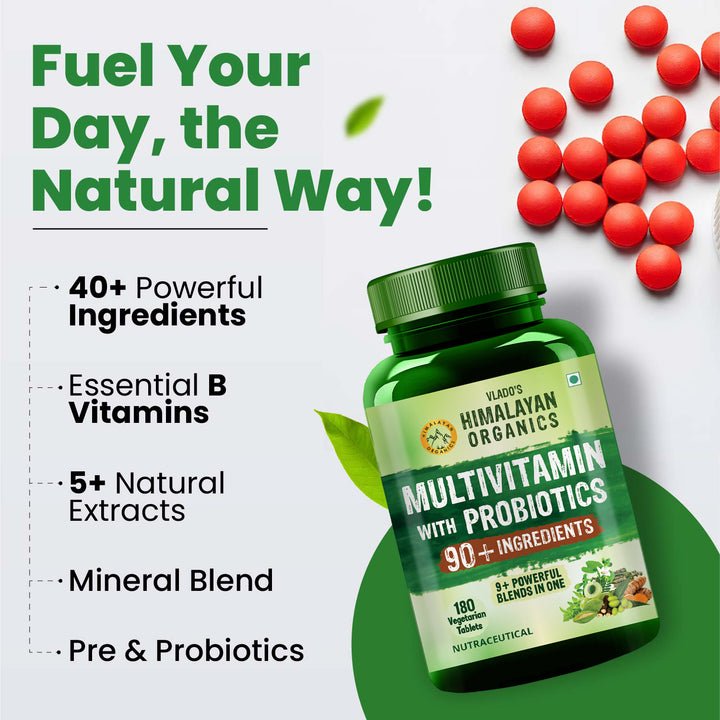 Vlado's Himalayan Organics Immunity Multivitamin Tablet for Men & Women with Probiotic 90+Vital Nutrients and 9+ Probiotic blends for Increase Energy & Immunity I Best Multi vitamin for Men & Women- 180 Veg Tablets