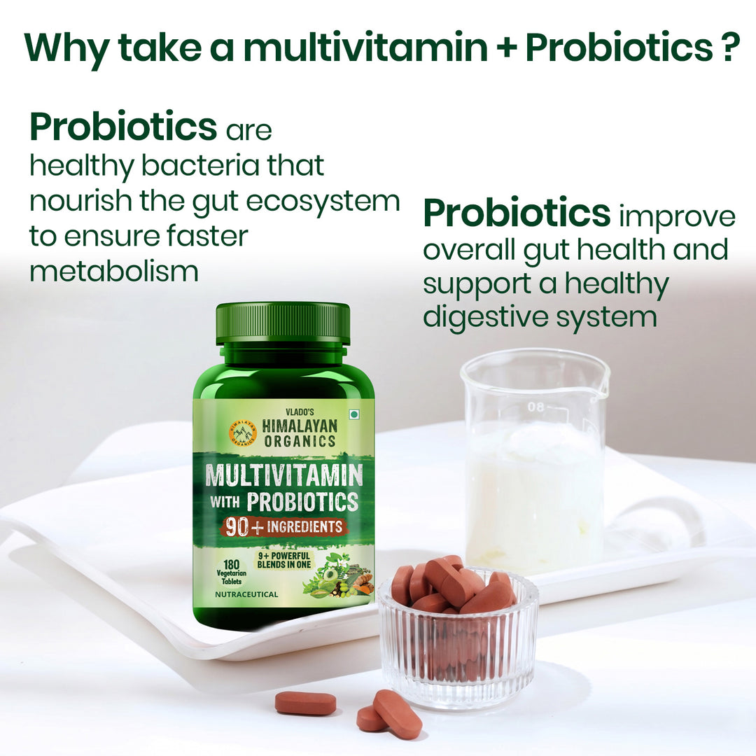 Vlado's Himalayan Organics Immunity Multivitamin Tablet for Men & Women with Probiotic 90+Vital Nutrients and 9+ Probiotic blends for Increase Energy & Immunity I Best Multi vitamin for Men & Women- 180 Veg Tablets
