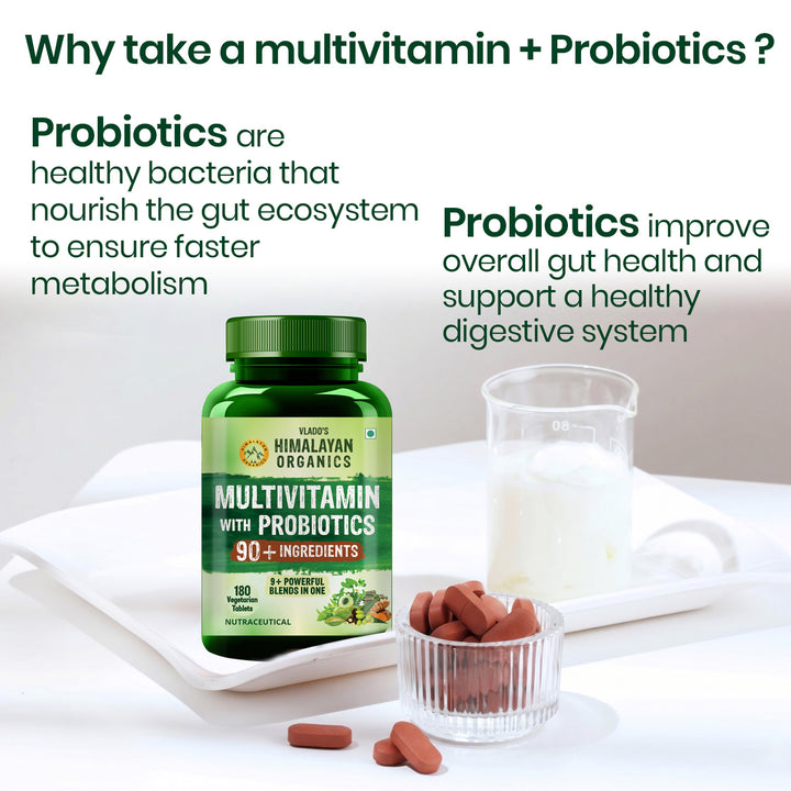 Vlado's Himalayan Organics Immunity Multivitamin Tablet for Men & Women with Probiotic 90+Vital Nutrients and 9+ Probiotic blends for Increase Energy & Immunity I Best Multi vitamin for Men & Women- 180 Veg Tablets