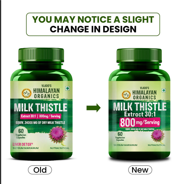 Vlado's Himalayan Organics Milk Thistle Extract Detox Supplement For Men And Women With 800Mg Of Silybum Marianum For Healthy Liver | Helps in Cleanse Liver - 60 Vegetarian Capsules