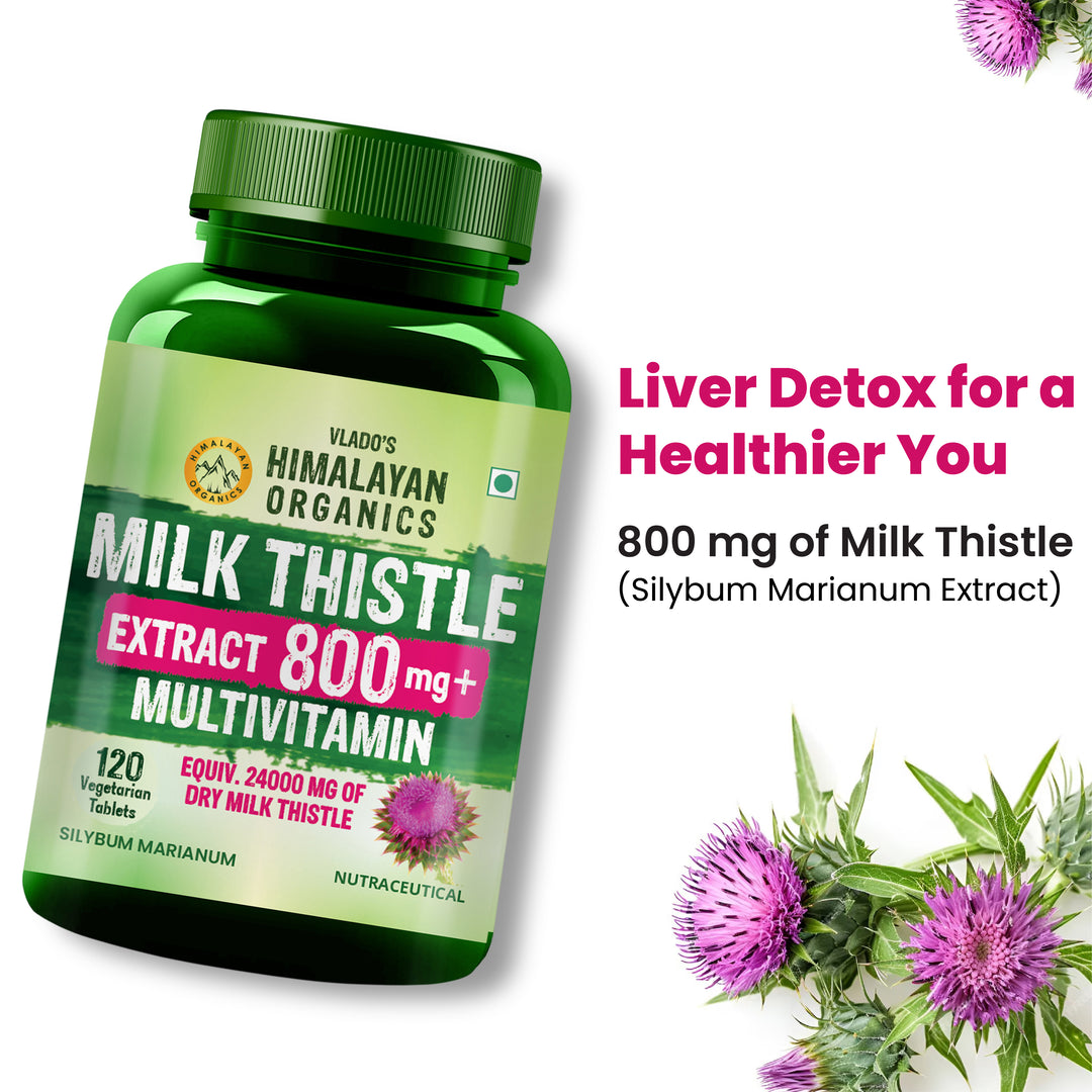 Vlado's Himalayan Organics Milk Thistle Extract With 800Mg Of Silybum Marianum Detox Supplement For Men And Women For Healthy Liver | Boost Metabolism And Maintain Cholesterol level - 120 Vegetarian Tablets