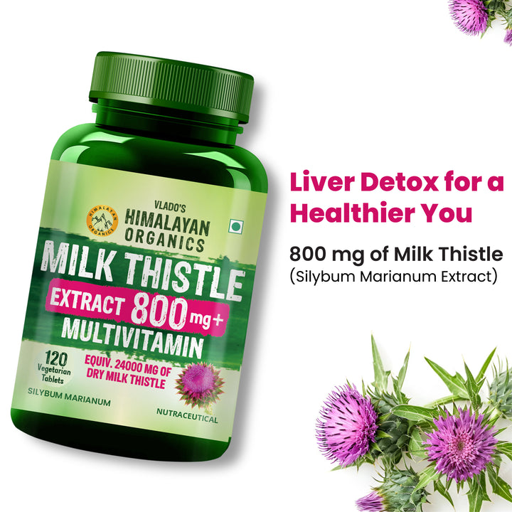 Vlado's Himalayan Organics Milk Thistle Extract With 800Mg Of Silybum Marianum Detox Supplement For Men And Women For Healthy Liver | Boost Metabolism And Maintain Cholesterol level - 120 Vegetarian Tablets