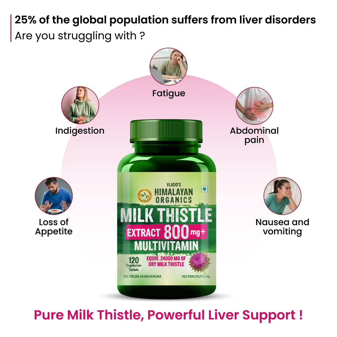 Vlado's Himalayan Organics Milk Thistle Extract With 800Mg Of Silybum Marianum Detox Supplement For Men And Women For Healthy Liver | Boost Metabolism And Maintain Cholesterol level - 120 Vegetarian Tablets