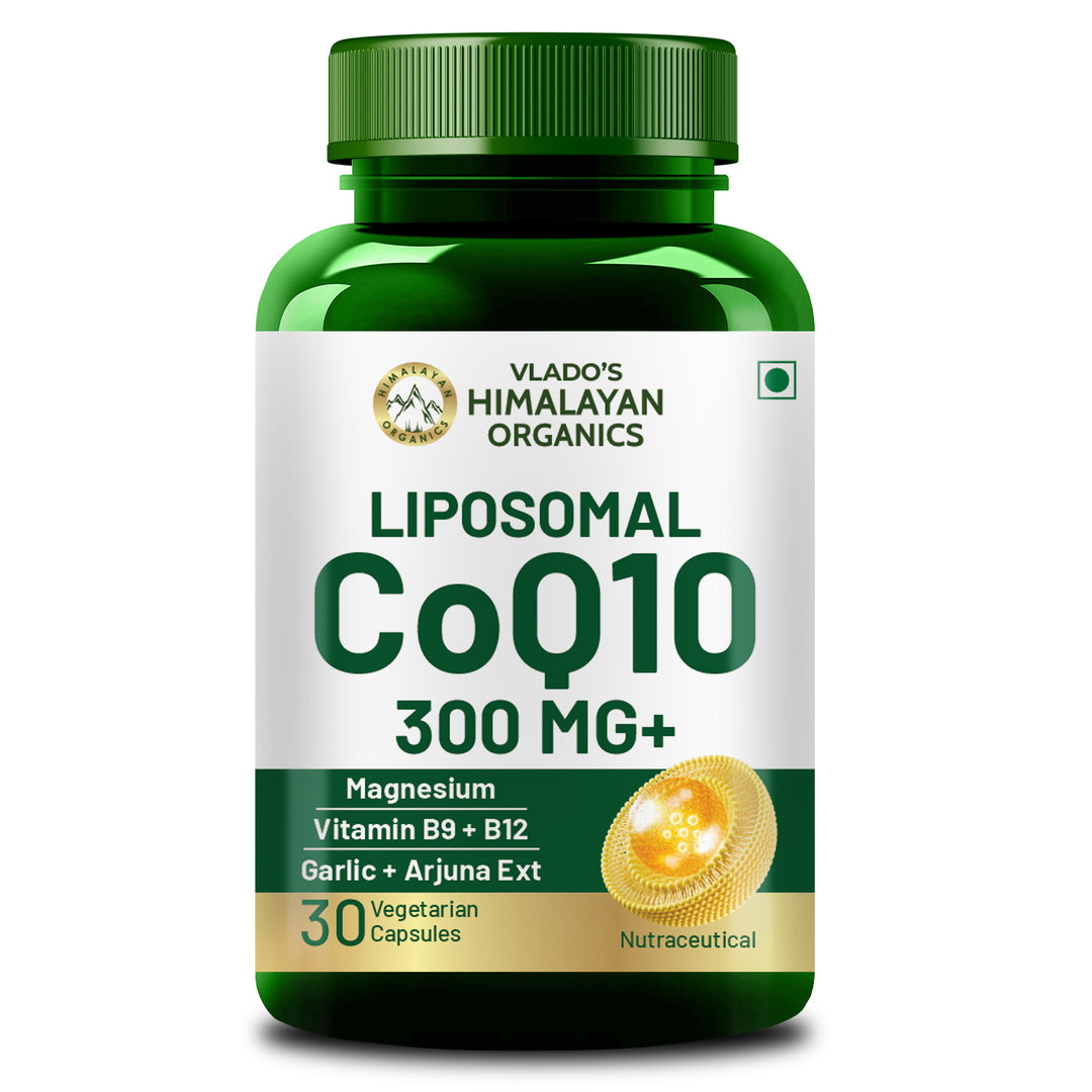Vlado's Himalayan Organics Liposomal Coenzyme Q10 | CoQ10 Supplement 300mg+ with Magnesium, Vitamin B9 & B12, D-Chiro-Inositol, ,Garlic, Arjuna, Methyl, Folate | High Absorption I Coq10 Ubiqinol Supports Heart Health and Vascular Health  – 30 Capsules