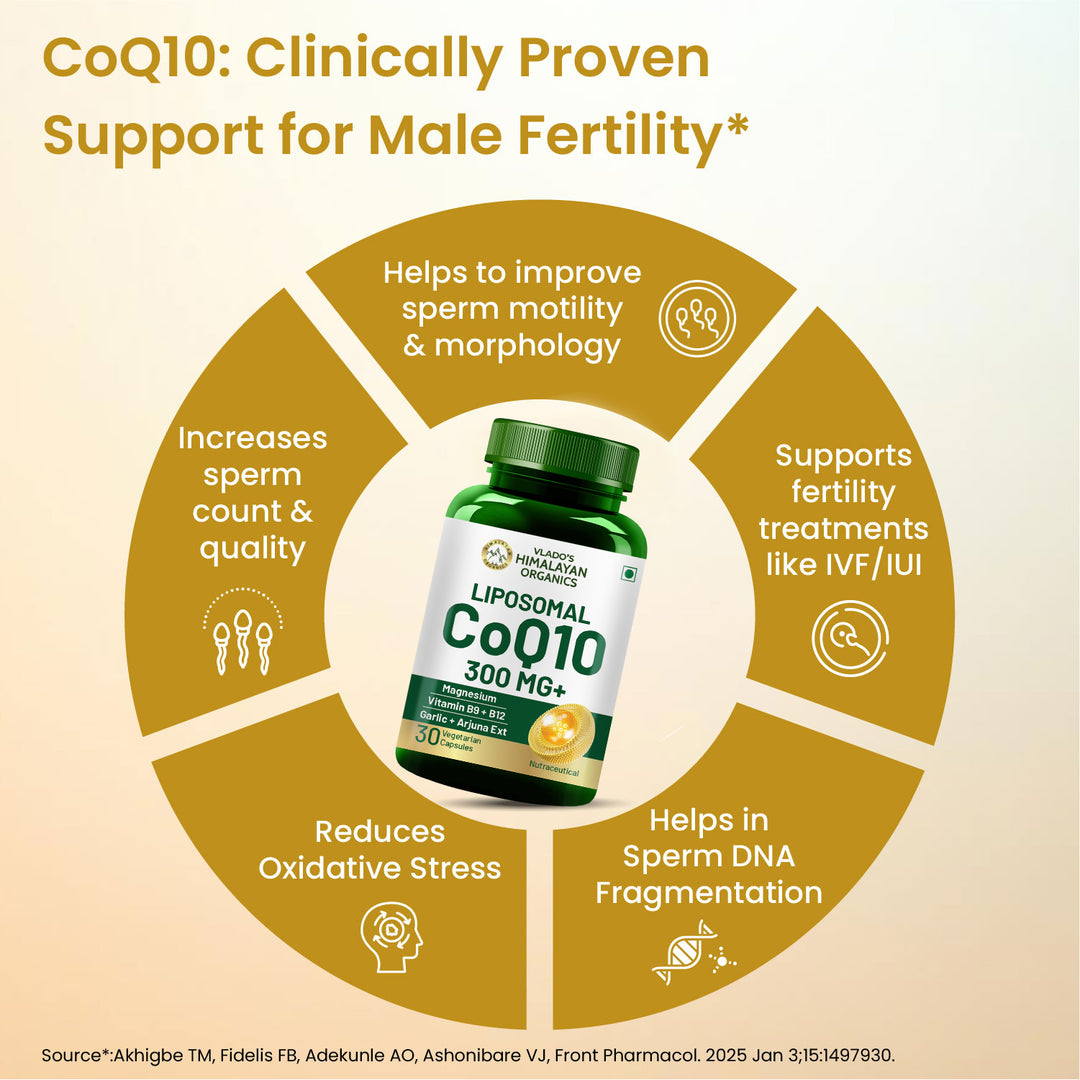 Vlado's Himalayan Organics Liposomal Coenzyme Q10 | CoQ10 Supplement 300mg+ with Magnesium, Vitamin B9 & B12, D-Chiro-Inositol, ,Garlic, Arjuna, Methyl, Folate | High Absorption I Coq10 Ubiqinol Supports Heart Health and Vascular Health  – 30 Capsules