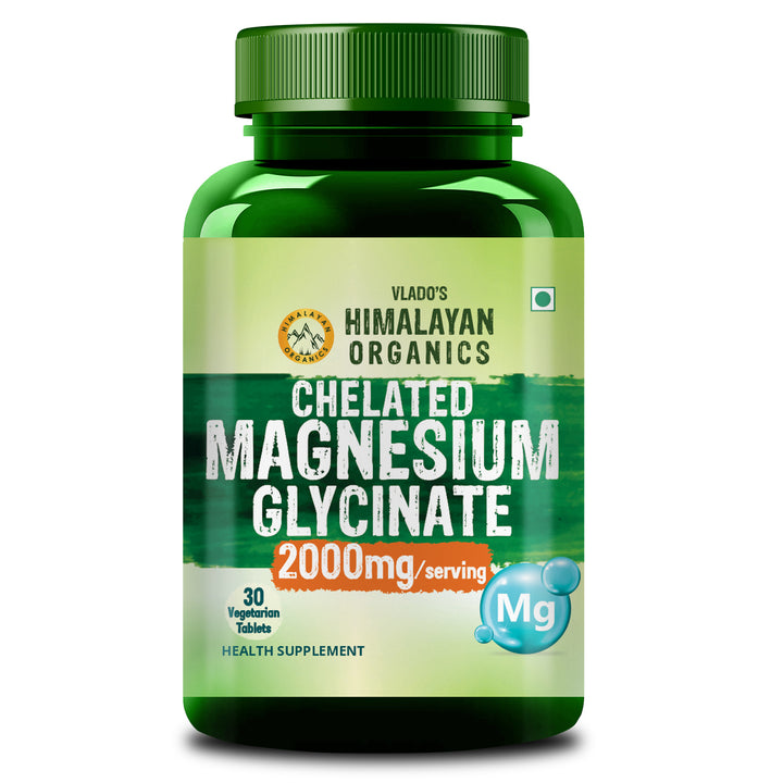 Vlado's Himalayan Organics Magnesium Glycinate High Absorption Magnesium Supplement 2000 MG - For Sleep, Cramps, Supports | Clinically Approven | Muscle Recovery & Better Sleep & Nerves Health - 30 Tablets - (100% RDA )