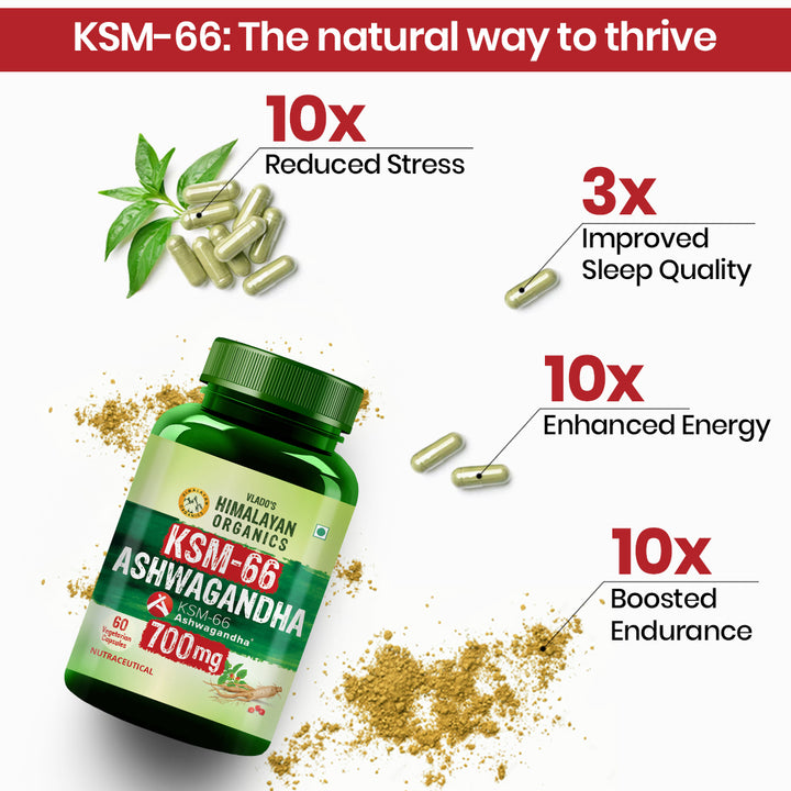 Vlado’s Himalayan Organics KSM66 Ashwagandha 700 Mg I 5% Withania Somnifera I Pure Ashwagandha Men & Women (60 Capsules)
