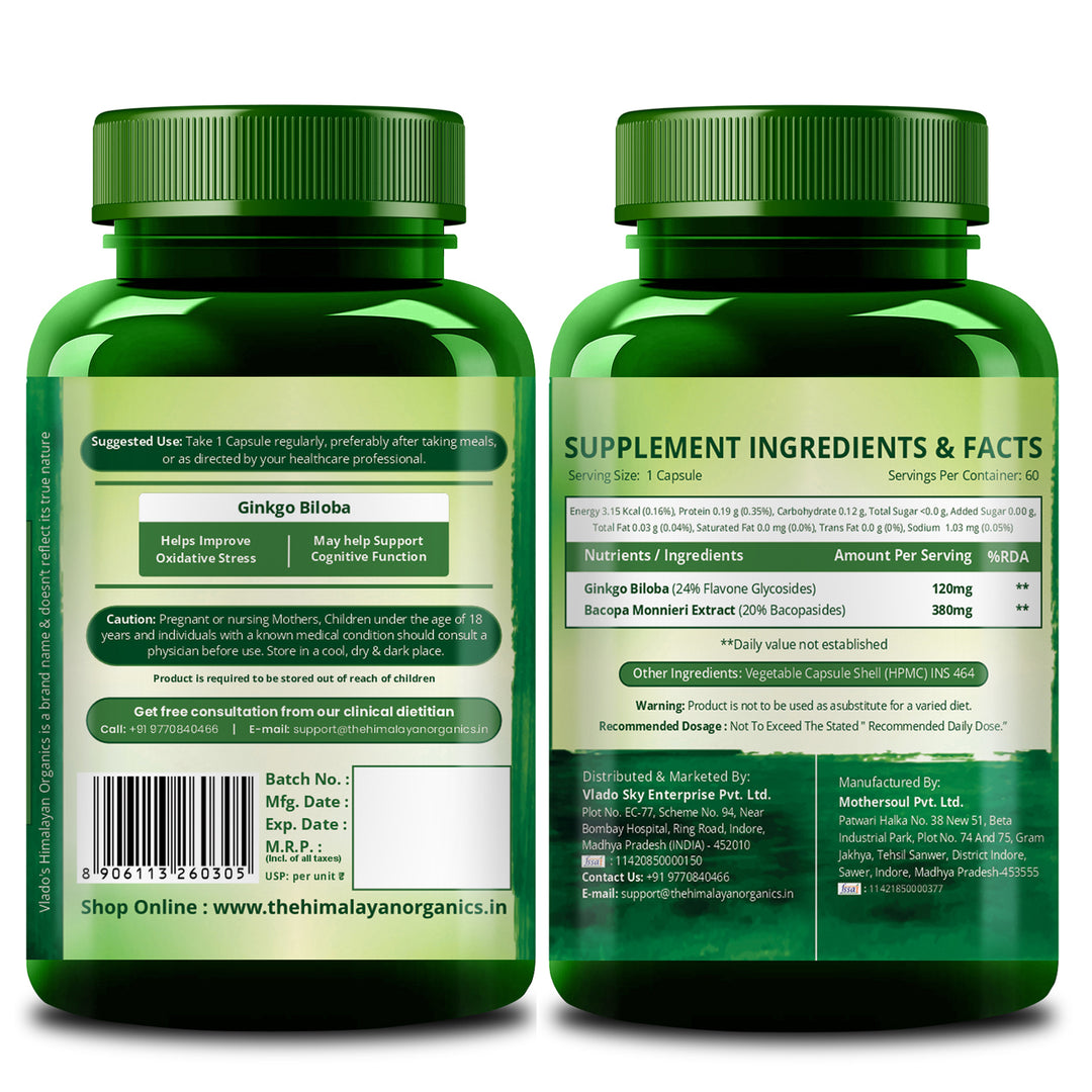 Vlado's Himalayan Organics Ginkgo Biloba for Healthy Brain Functions - 60 Capsules
