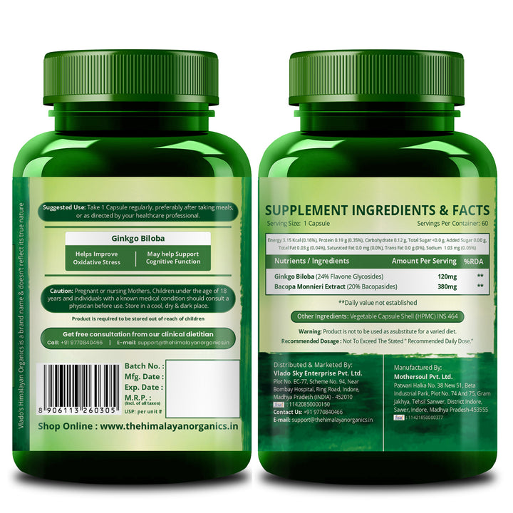 Vlado's Himalayan Organics Ginkgo Biloba for Healthy Brain Functions - 60 Capsules