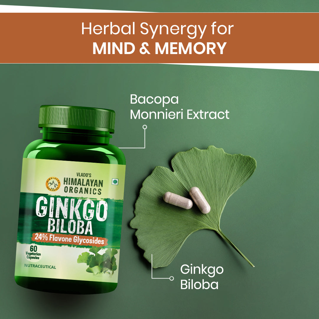 Vlado's Himalayan Organics Ginkgo Biloba for Healthy Brain Functions - 60 Capsules