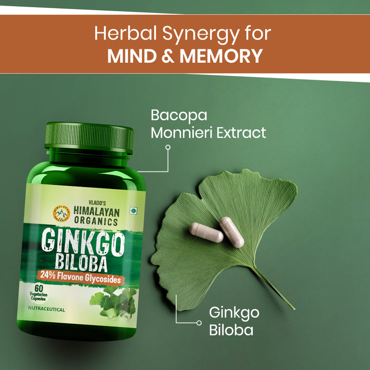 Vlado's Himalayan Organics Ginkgo Biloba for Healthy Brain Functions - 60 Capsules