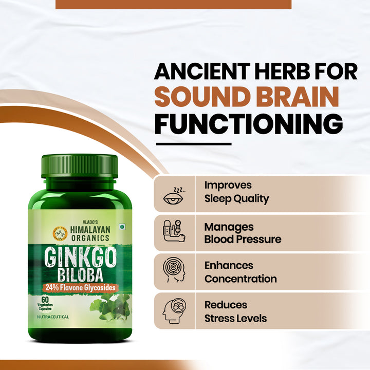 Vlado's Himalayan Organics Ginkgo Biloba for Healthy Brain Functions - 60 Capsules