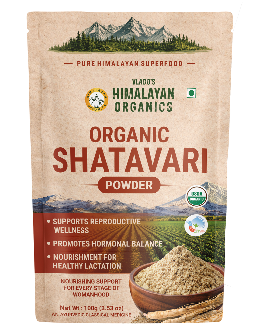Vlado's Himalayan Organics Shatavari Powder 100gms | Promotes Lactation Naturally | Helps Maintain Hormonal Balance