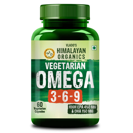 Vlado's Himalayan Organics Omega 3 6 9-2000mg/Serving I Vegetarian Omega 3 Supplement I Support Muscle,Bone,Heart & Skin - No Burps, No Fish Oil Used Capsules for Men & Women- 60 Capsules