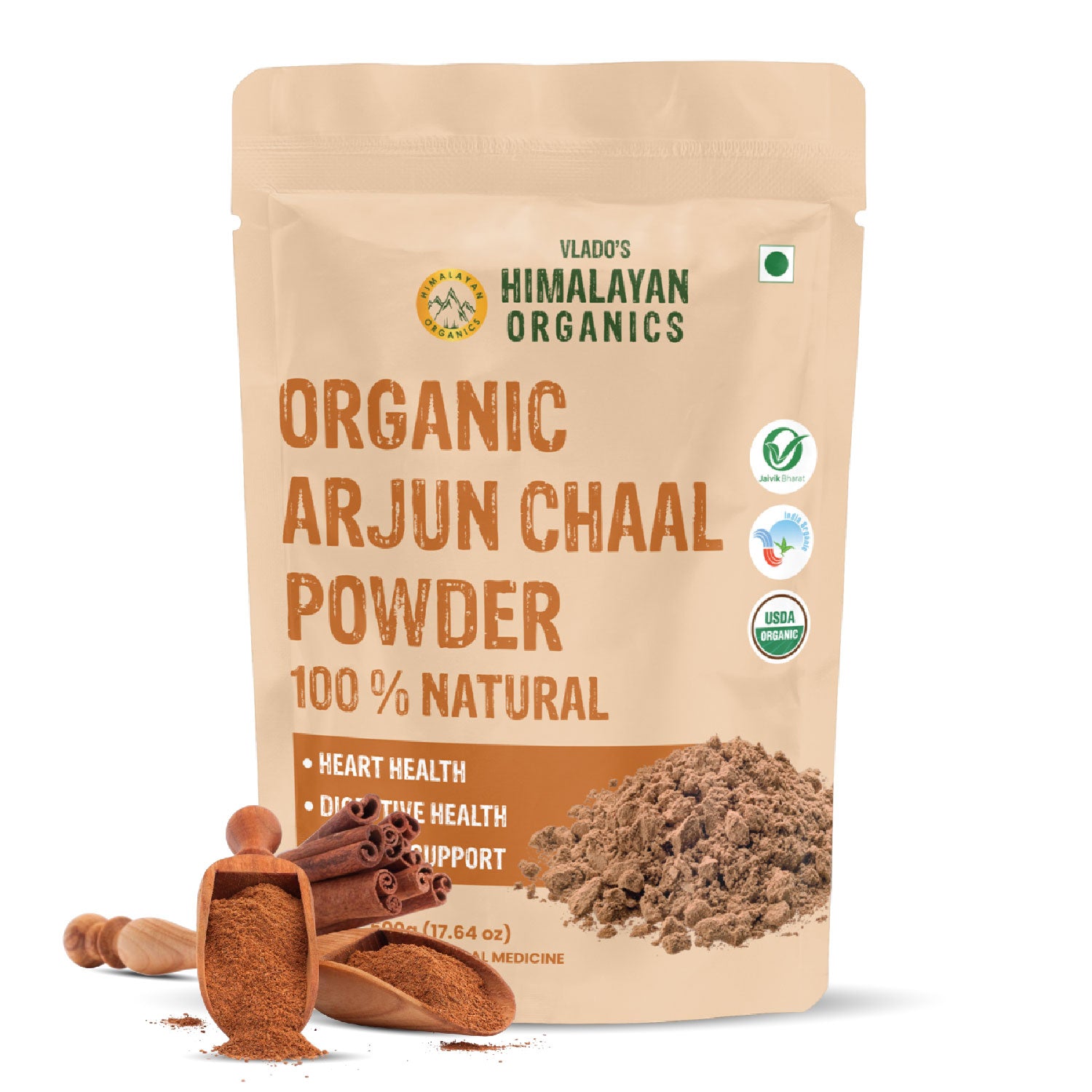 Vlado's Himalayan Organics Arjun Chaal Powder-500G | 100% Natural & Pure Herbal Arjun Ki Chaal Powder For Men & Women I USDA Organic | To Support Heart Health & Promote Good Cholesterol