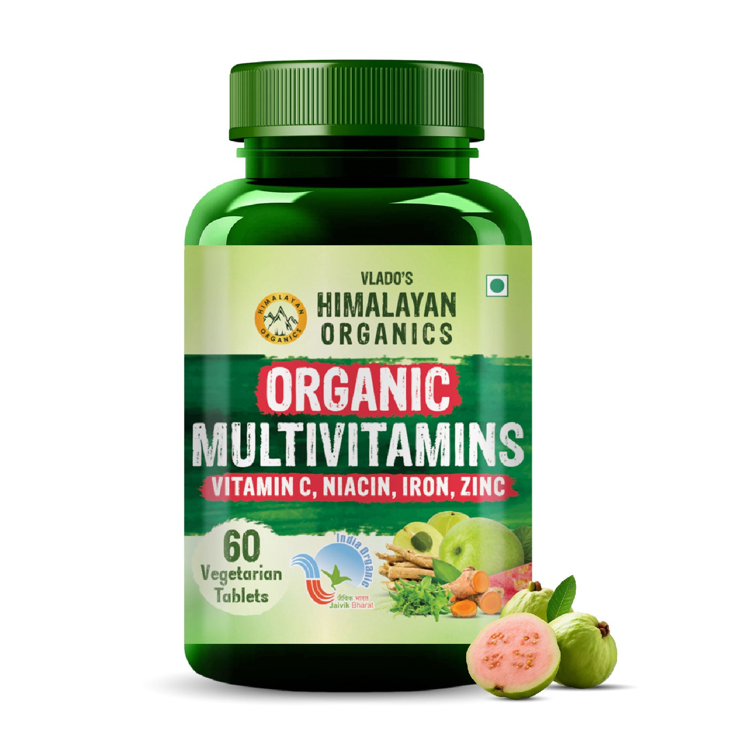 Vlado's Himalayan Organics  - Organic Multivitamins with Iron ,Zinc ,Vitamin B3, C ,Organic Ashwagandha , Tribulus  & Turmeric - 100% Organic , Non-Synthetic - for Immunity, Engergy stamina , Hair, Skin & Bones - 60 Veg Tablets