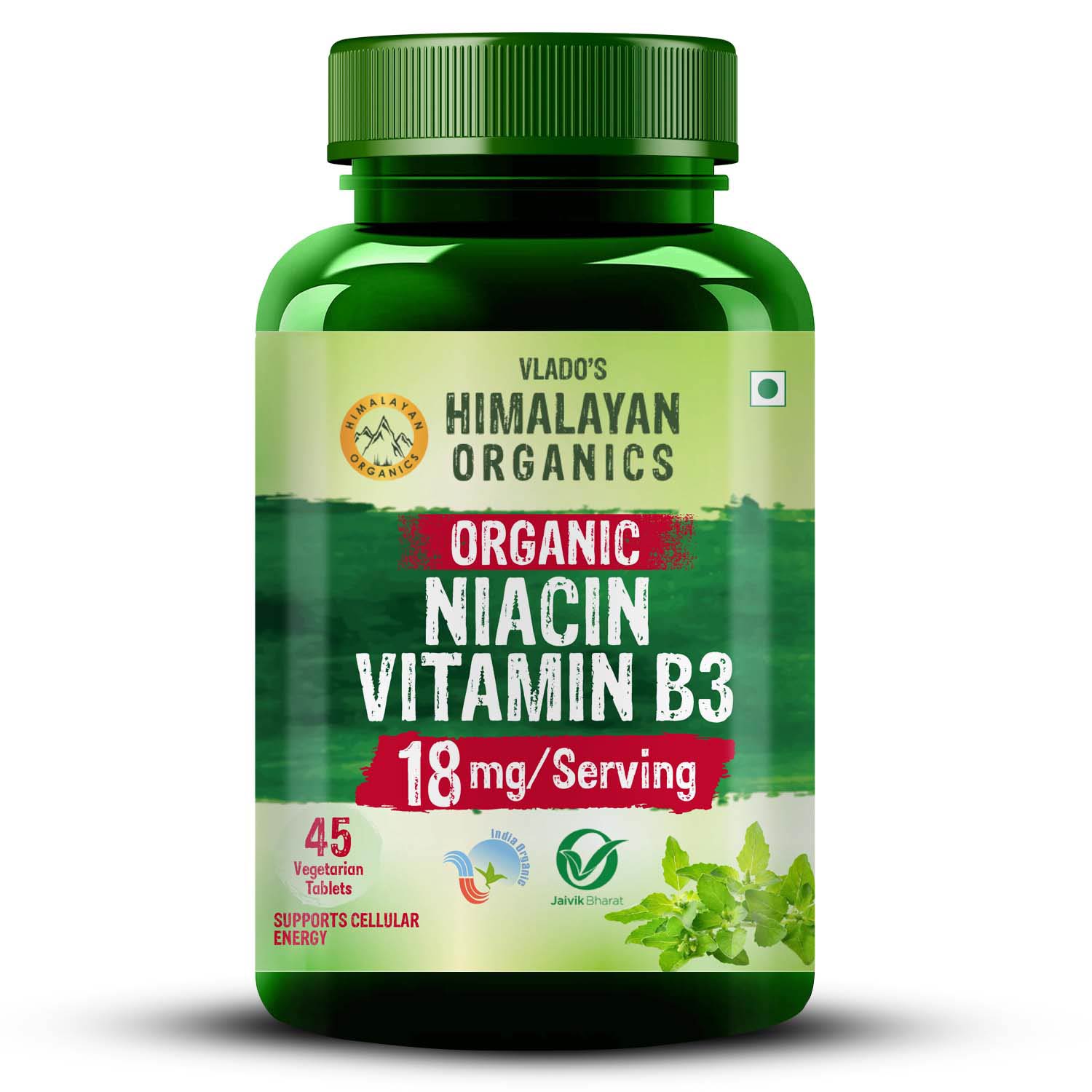 Vlado's Himalayan organics - Organic Niacin (Vitamin B3 ) 18 mg / Serving -  for Vascularity & Increase Cellular Energy - 45  Veg Tablets