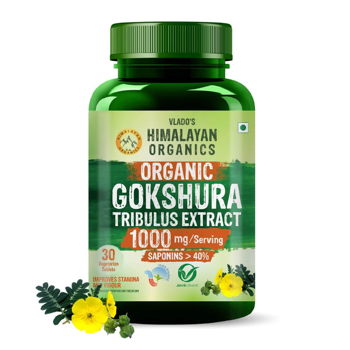 Vlado's Himalayan Organics - Organic Gokshura Tablets - 1000mg Gokhru / Serving -  Tribulus Terrestris for Men & Women | Improves Energy, Muscle Strength, Stamina & Supports Recovery