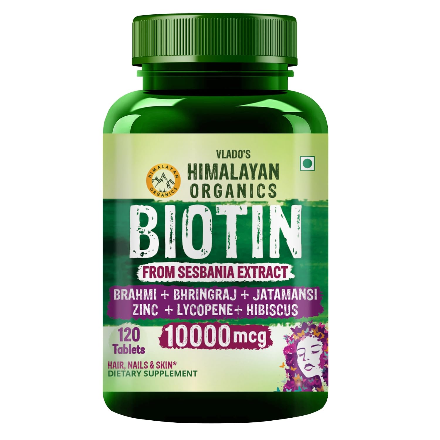 Vlado's Himalayan Organics Biotin 10,000 mcg for Hair Growth - 120 Tablets
