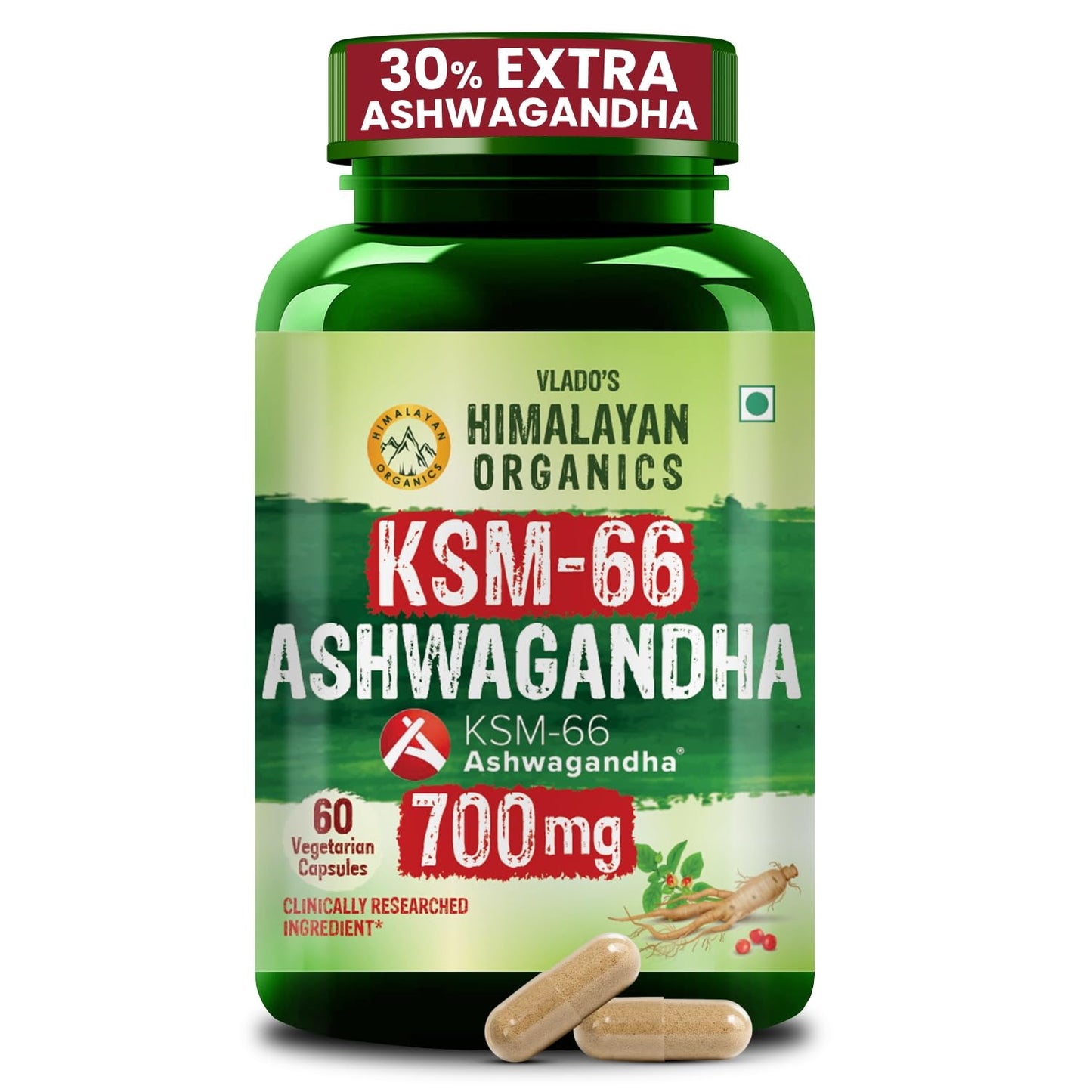 Vlado’s Himalayan Organics KSM66 Ashwagandha 700 Mg I 5% Withania Somnifera I Pure Ashwagandha Men & Women (60 Capsules)