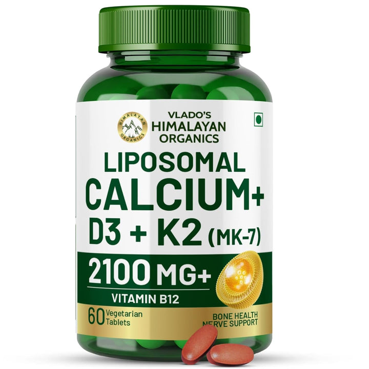 Vlado’s Himalayan Organics Liposomal Calcium 2100mg with Vitamin D3 + K2 (MK-7) & Vitamin B12 | Better Absorption | Supports Healthy Bones, Heart, Joints & Recovery | For Men & Women | 60 Veg Tablets