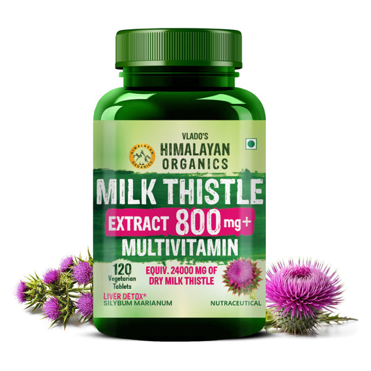 Vlado's Himalayan Organics Milk Thistle Extract With 800Mg Of Silybum Marianum Detox Supplement For Men And Women For Healthy Liver | Boost Metabolism And Maintain Cholesterol level - 120 Vegetarian Tablets