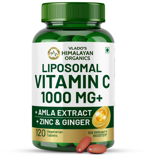 Vlado's Himalayan Organics Natural Liposomal Vitamin C Supplements Amla Extract With Zinc For Immunity & Skincare | Antioxidant Vitamin, Skin Rejuvenation I Vitamin C Tablets - 120 Veg Tablets
