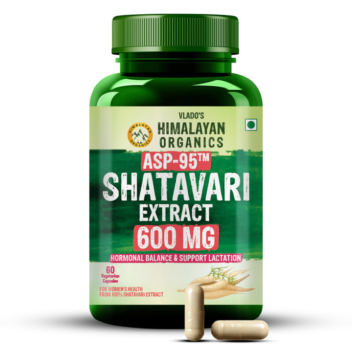 Vlado's Himalayan Organics Shatavari Extract 600 Mg Supplement for Women’s Hormone Balance & Wellness | Boosts Immunity, Supports Digestion & Overall Vitality - 60 Veg Capsule