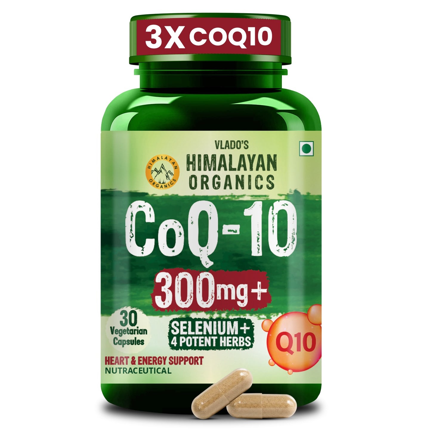 Vlado’s Himalayan Organics Coenzyme Q10 | CoQ10 Supplement 300mg with Selenium & 5 Herbs | Coq10 Ubiqinol Supports Heart Health and Vascular Health I  | CoQ10 For men & women – 30 Veg Capsules