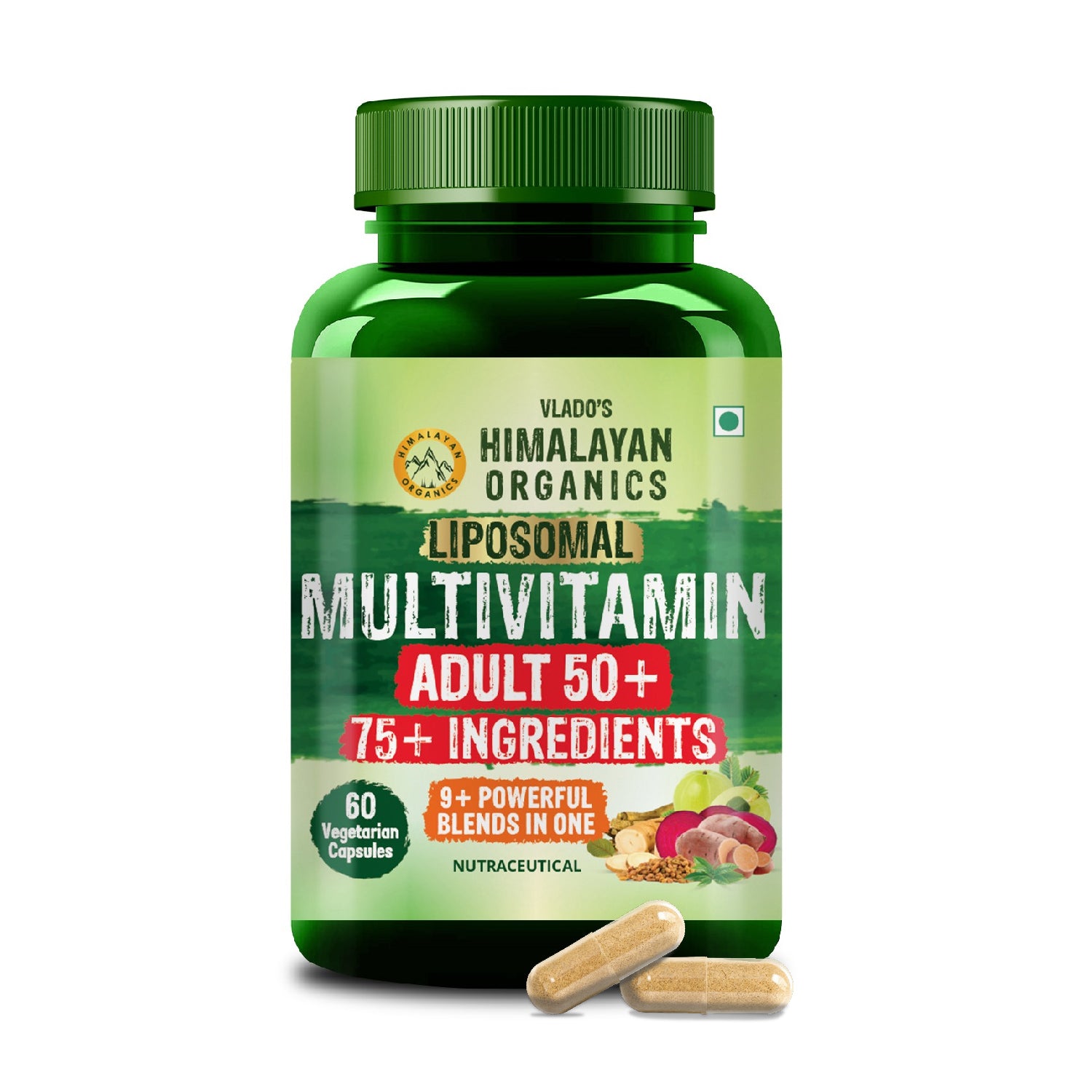 Vlado’s Himalayan Organics Liposomal Multivitamin Adult 50+ with 75+ Ingredients | Daily Health Supplement with 9+ Powerful Blends | Supports Energy, Immunity, Brain, Heart & Eye Health | 60 Veg Capsules